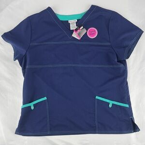 NWT Scrubstar Super Soft Top In Navy with Teal Highlights